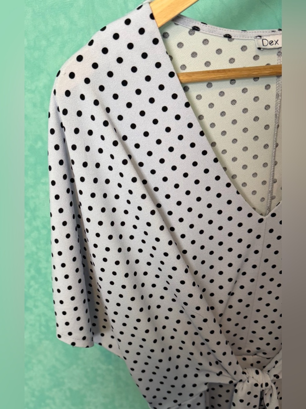 🤍🖤DEX Polka Dot Tie-Front Midi Dress in White and Black - Picture 8 of 14